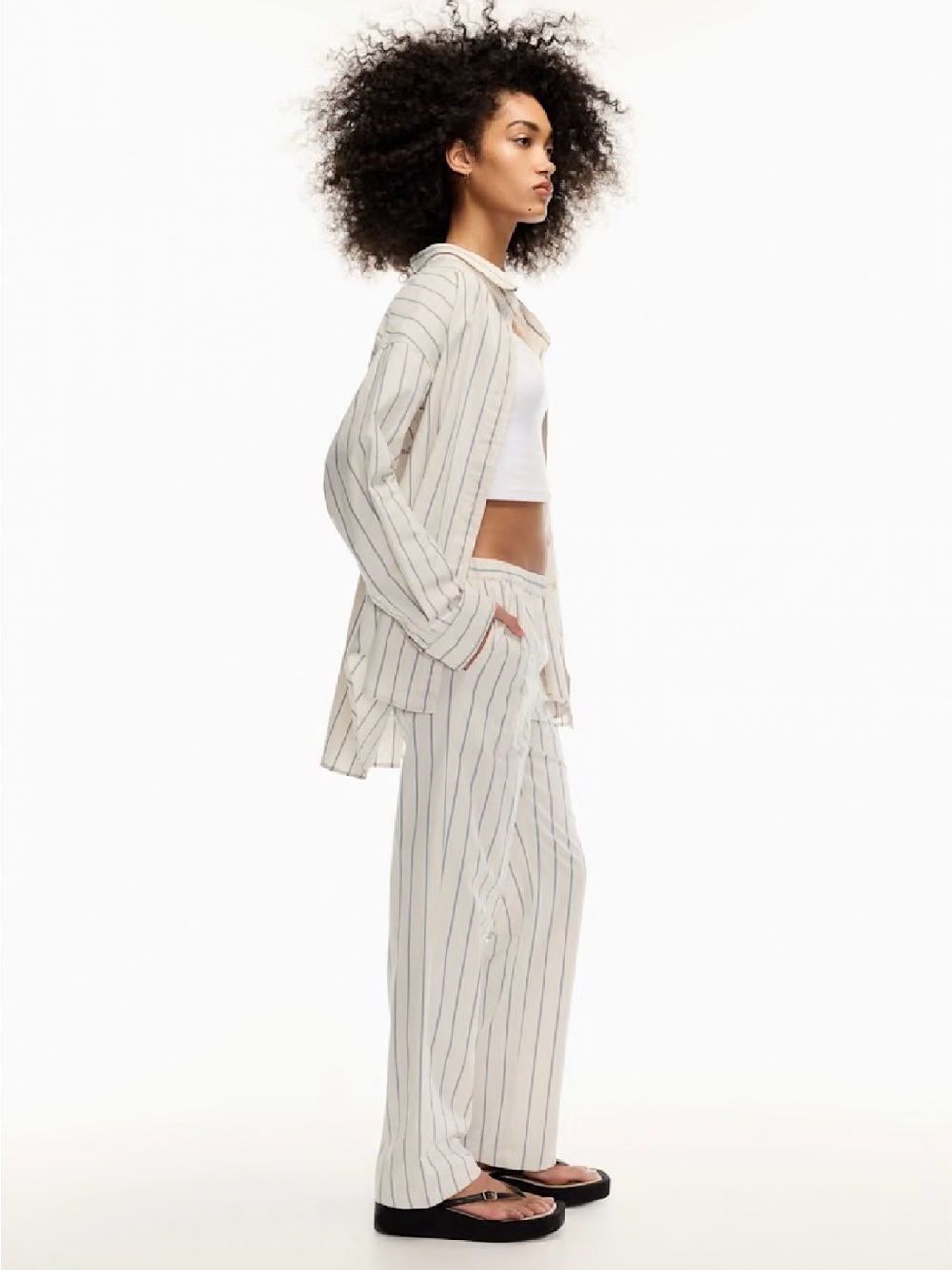 Wilfred Aritzia Striped Cream Boardwalk Pant Cropped Ankle Length XS